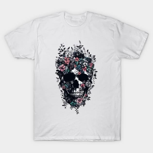 skull flowers halloween T-Shirt by Yonfline